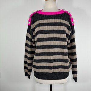 Maison Common Wool/Cashmere Stripe Gray Tan Pink Sweater Women's Sz M Italy